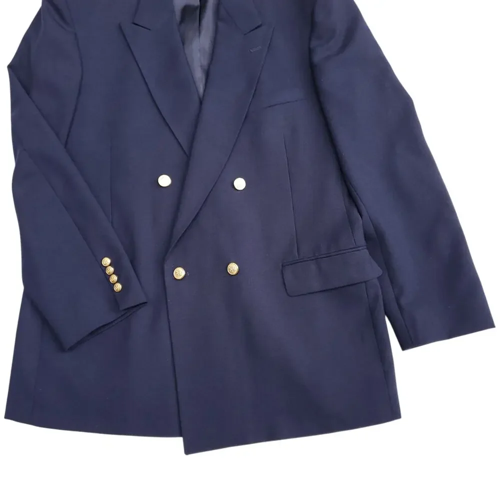 VTG Stafford Blue Wool Blend Gold Button Double Breasted Jacket Sport Coat 44L